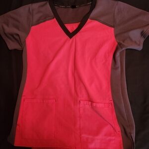 Pink and Gray V-Neck Scrub Top